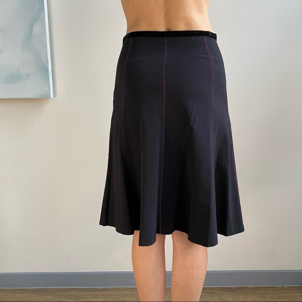 VTG Persaman NY Black A-Line Skirt Pink Stitch Velvet 4 - Picture 4 of 7